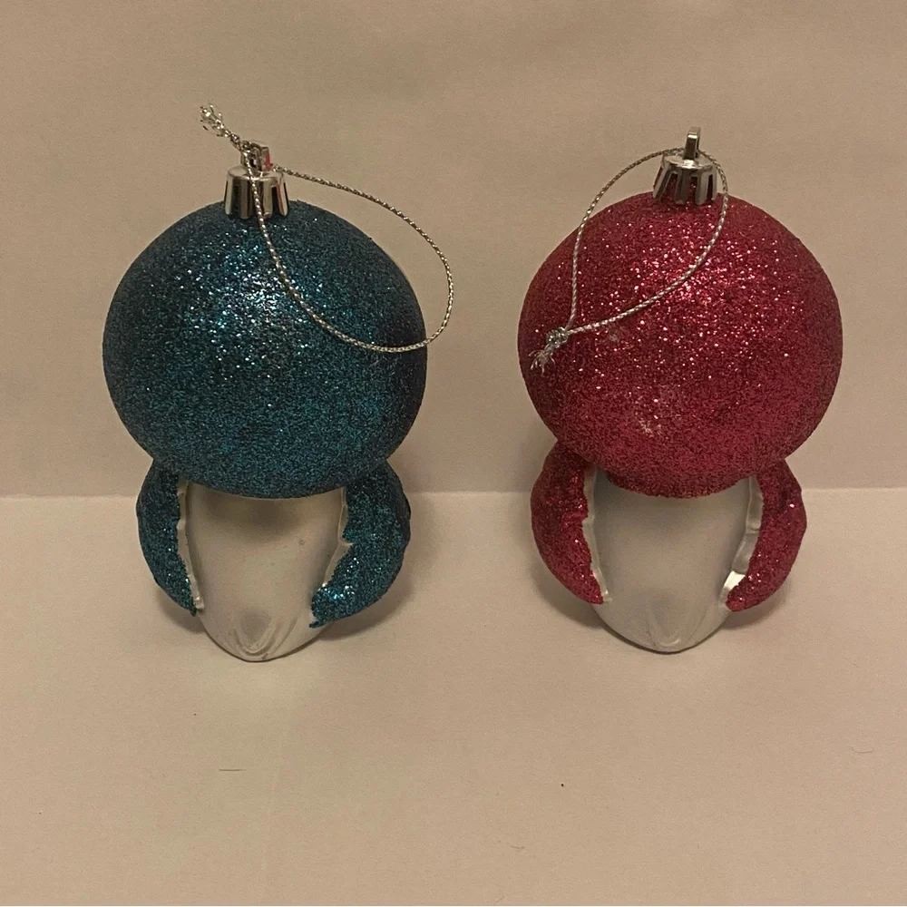 Blue & Pink Glitter Owl Ornament Duo - Glitter Holiday Decorations